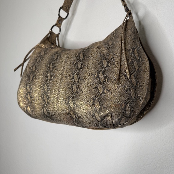 Hobo Lennox Shoulder Bag Snakeskin Print Leather Fringe Metallic Zipper - Picture 5 of 15